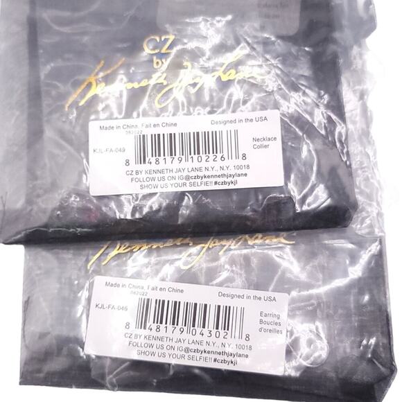 CZ By Kenneth Jay Lane Ruby Necklace and Drop Earring Set - Picture 3 of 11